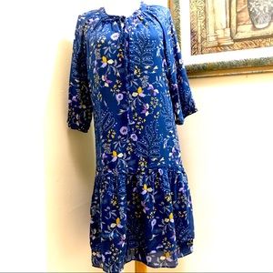 Gap Floral Shift Tiered Ruffle Navy Blue Dress